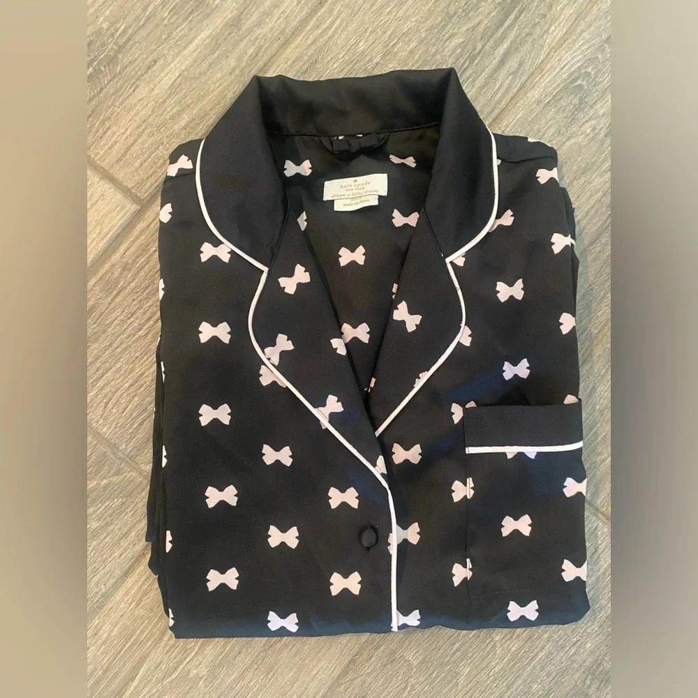 Kate Spade Pajamas Womens Medium Black With White Bows Print PJs Sleepwear Set